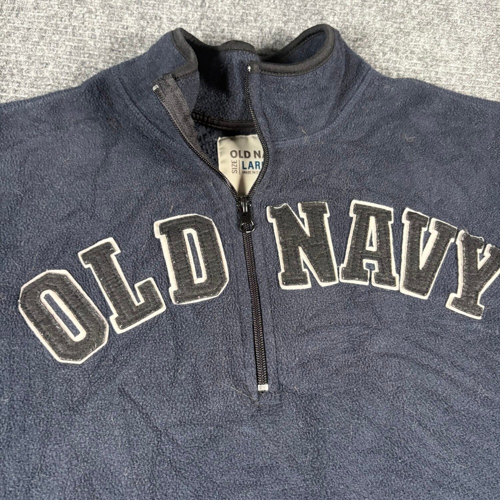 Old Navy Fleece Pullover Mens Large Navy Blue Excellent Quarter Zip Spellout